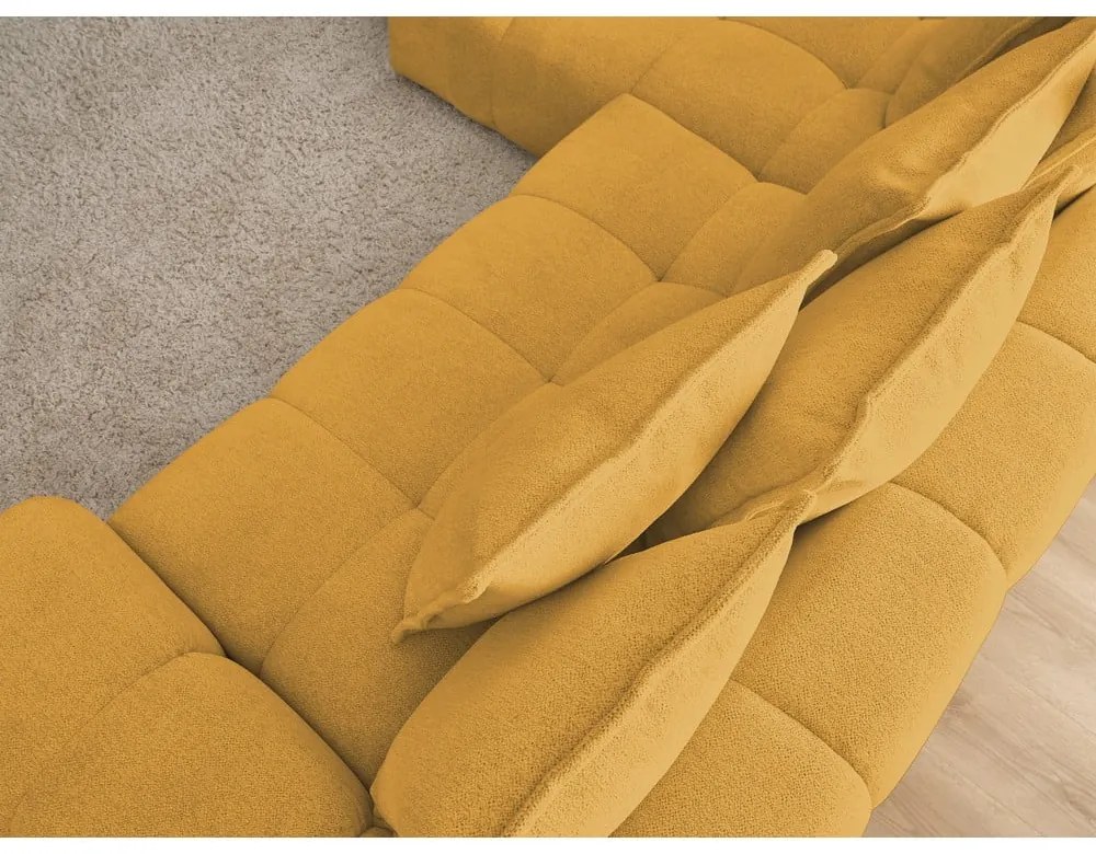 Mustársárga zsenília kinyitható-tárolóhelyes sarokkanapé (bal oldali-heverő résszel) Everest – Bobochic Paris