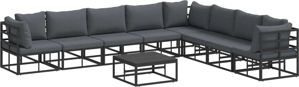 vidaXL Kerti Kanapé Szett párnával 9 pcs Fekete Alumínium