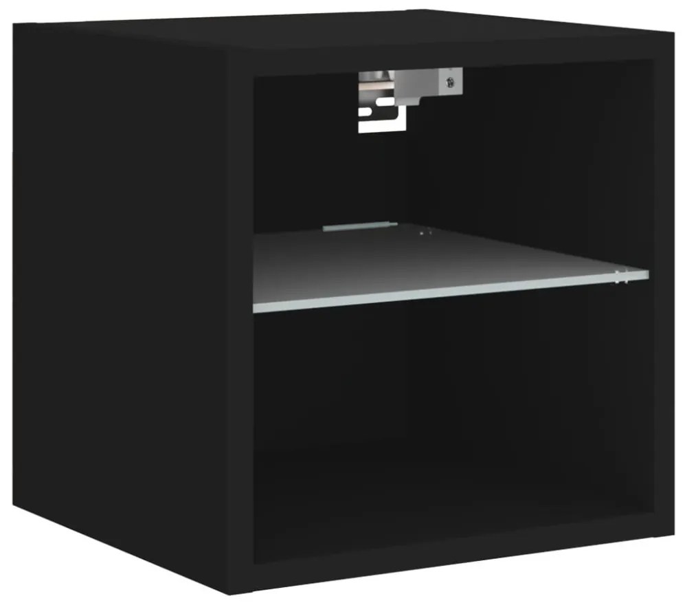 2 db fekete fali TV-szekrény LED-világítással 30 x 28,5 x 30 cm