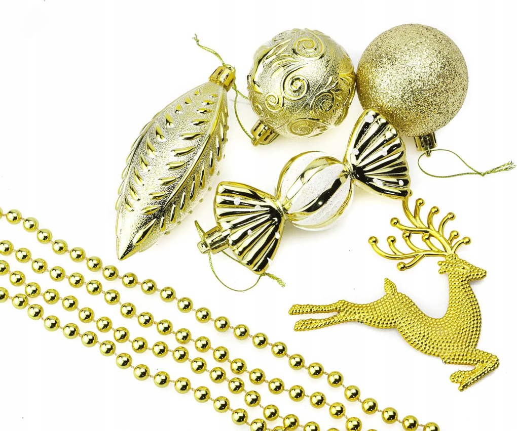 Arany karácsonyfadíszek, 25 darabos szett