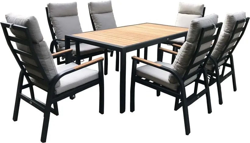 Szürke fém hatszemélyes kerti étkezőgarnitúra Annecy – Rojaplast