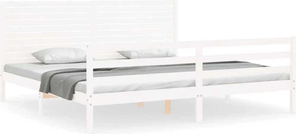 vidaXL fehér tömör fa ágykeret fejtámlával Super King Size