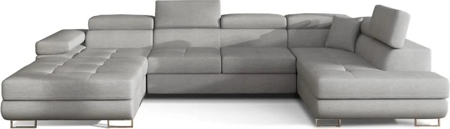 Világosszürke kinyitható-tárolóhelyes sarokkanapé (jobb oldali-U alakú) Rodrigo – ELTAP