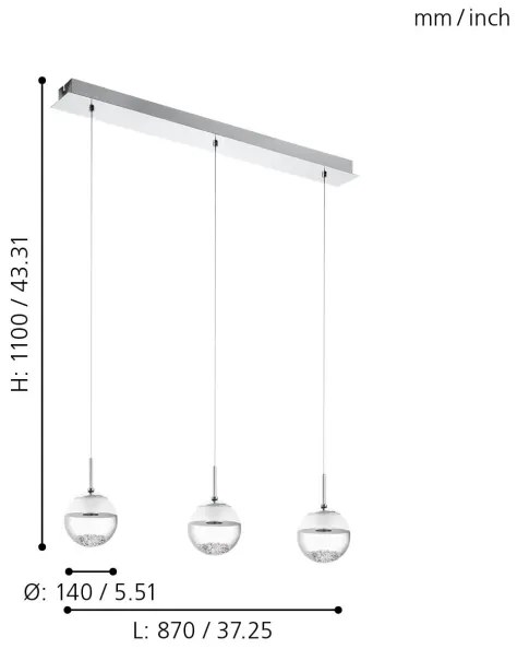 EGLO 93784 - MONTEFIO 1 függeszték 3xLED/5W