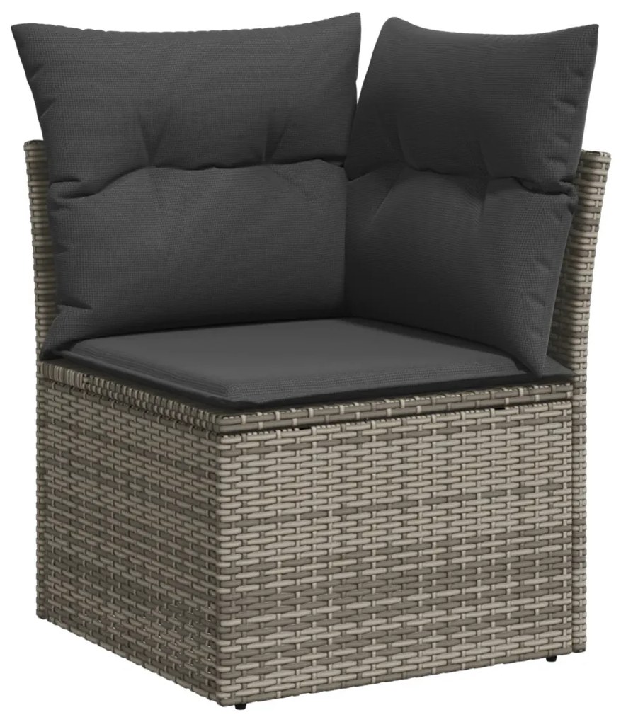11 Részes Kert Kanapé Szett Párnákkal Szürke Poly Rattan Akácia, 3 Részes Kert Étkező Szett Párnákkal Szürke Poly Rattan Akácia
