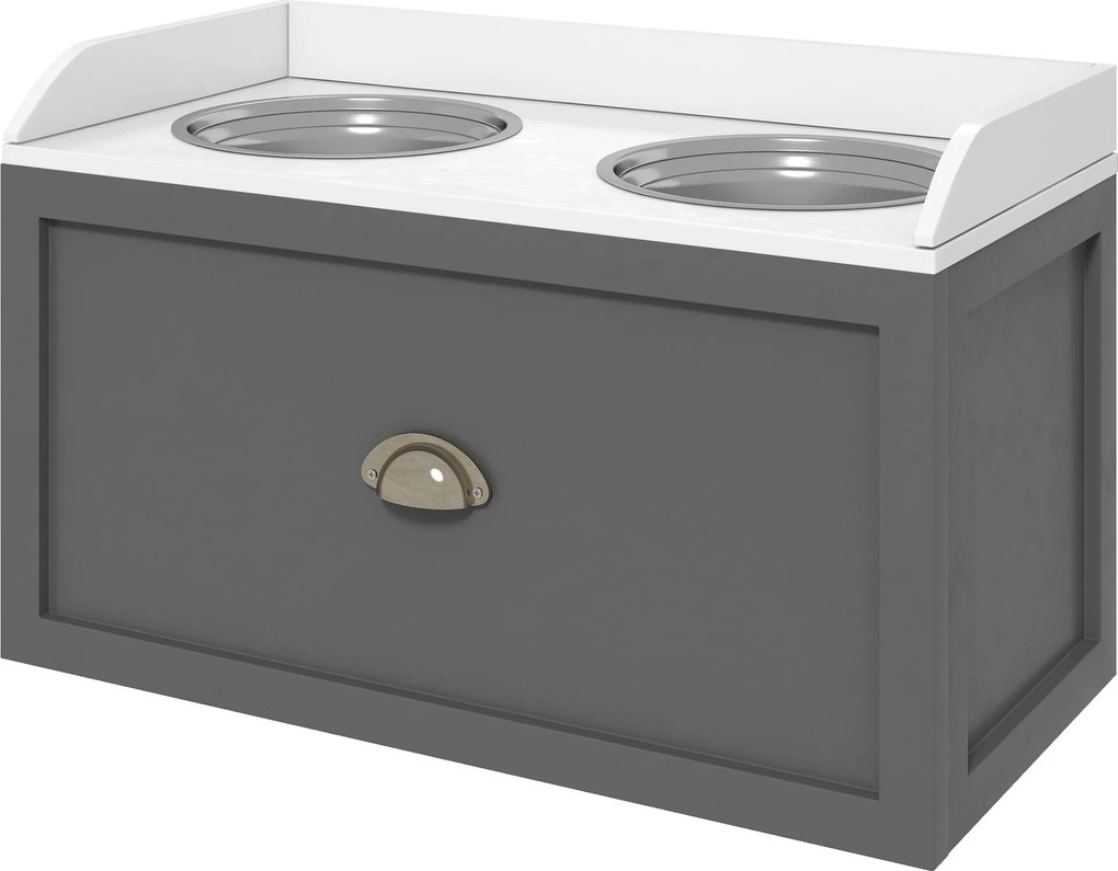 PawHut Kutyatál, 2 x 2L Etetőtál, Emelt Etetőtál Fiókkal, Rozsdamentes Acél Tál, Etető Állomás Nagy Kutyák Számára, Szürke | Aosom