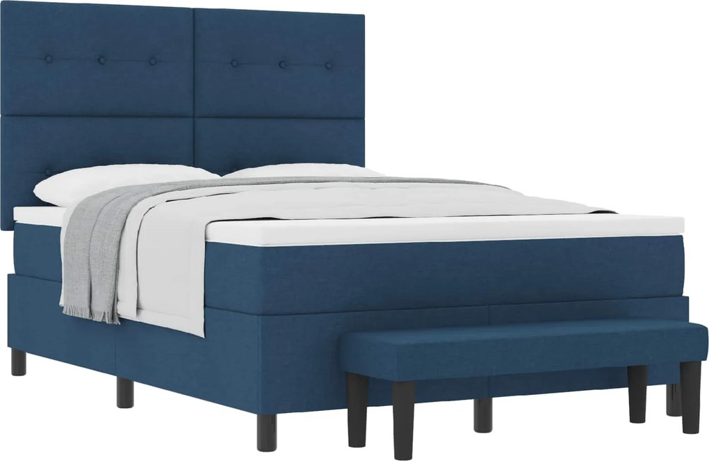 vidaXL Boxrugós ágy matracmal fejtámlával Kék 160 x 200 cm szövet