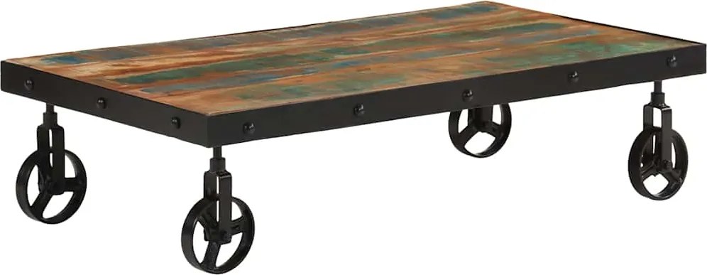 vidaXL tömör újrahasznosított fa kerekes dohányzóasztal 100x55x26 cm