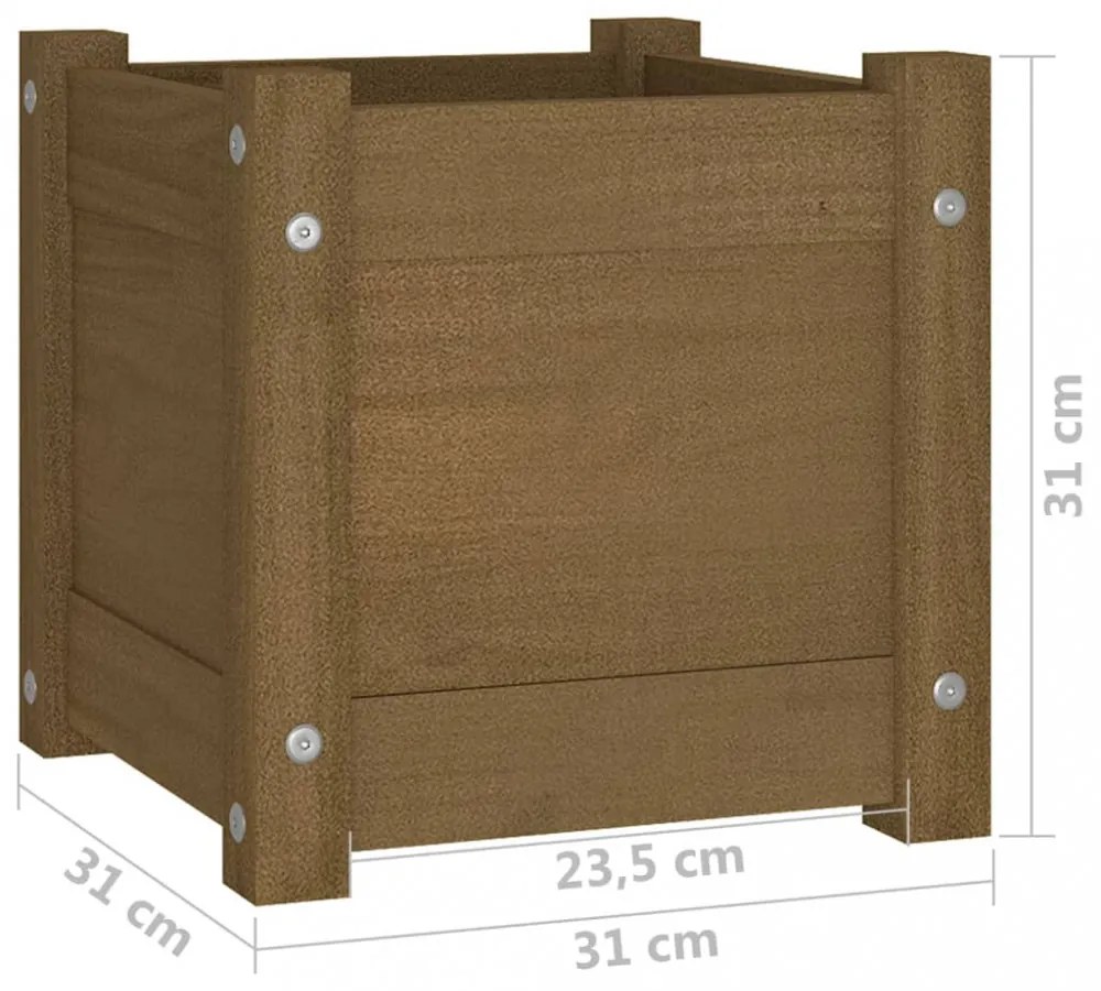 mézbarna tömör fenyőfa kerti virágtartó 31 x 31 x 31 cm