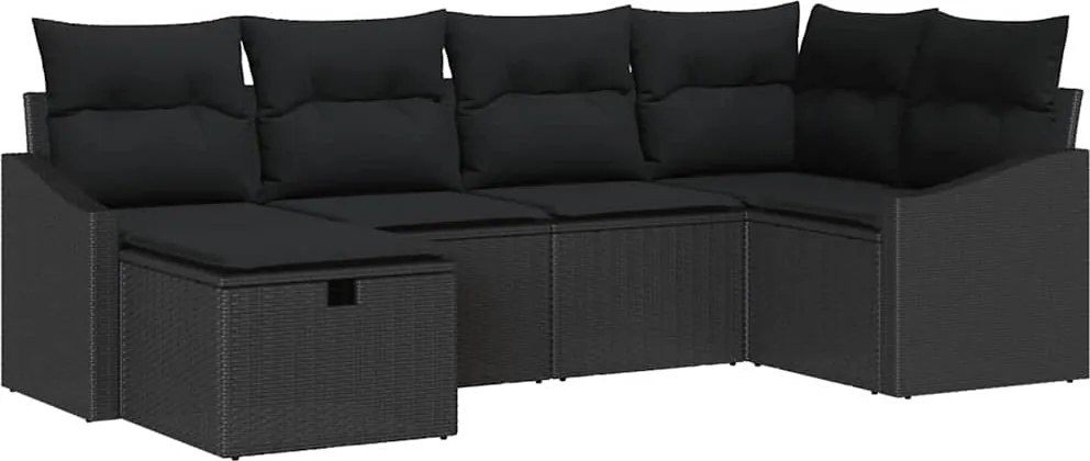 vidaXL Kanapé Szett párnával tárolóval 6 pcs Fekete polirattan