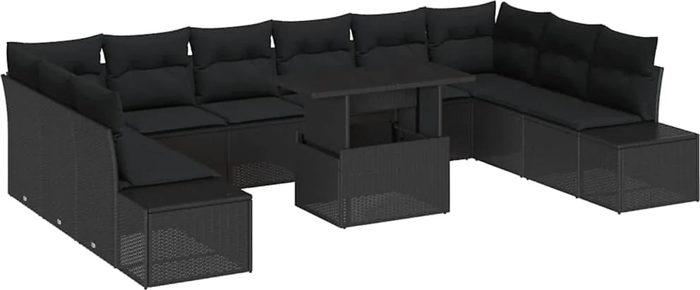 vidaXL Kerti Kanapé Szett párnával tárolóval 11 pcs Fekete