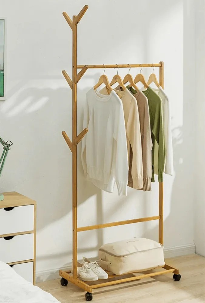 Kerekes akasztó, bambus, 80 cm széles, VIKIR TYP 2