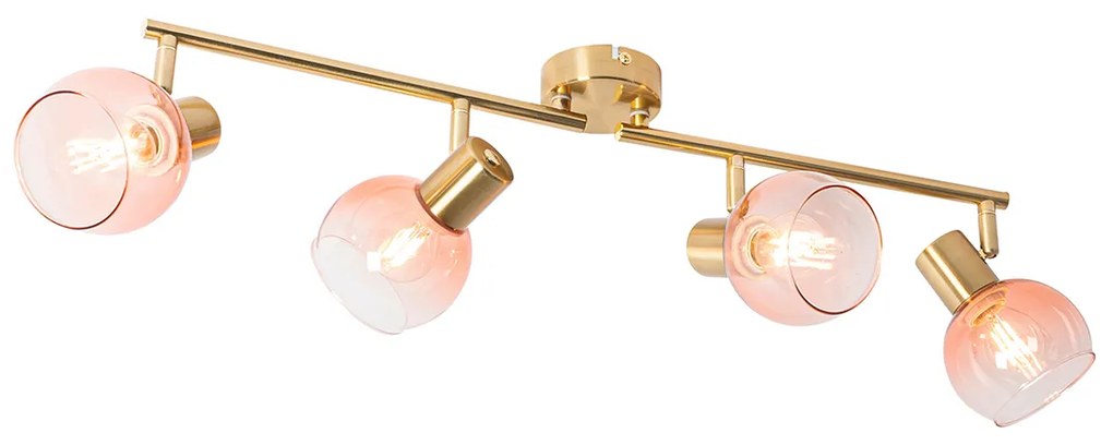 Art Deco spotlámpa arany színű rózsaszín üveggel 4-lámpás - Vidro