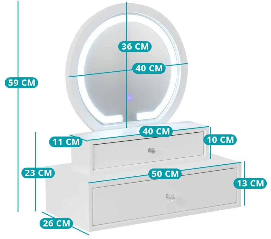 Asztalra tehető sminktükör 2 fiókkal