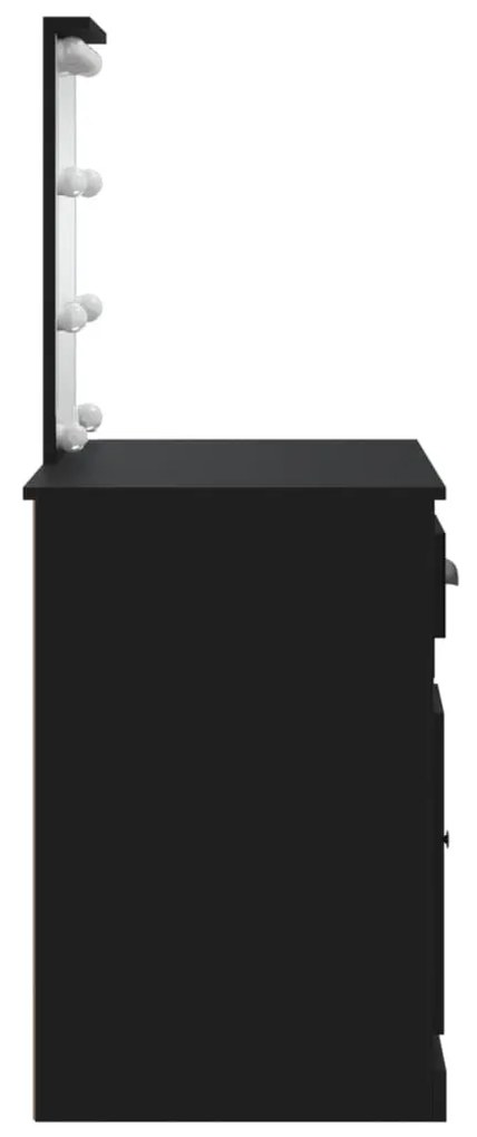 fekete fésülködőasztal LED-lámpákkal 130 x 50 x 132,5 cm