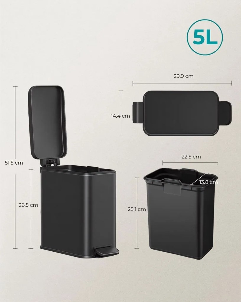 NORD fürdőszobai szemetes, 5 l, fekete SongmicsHome