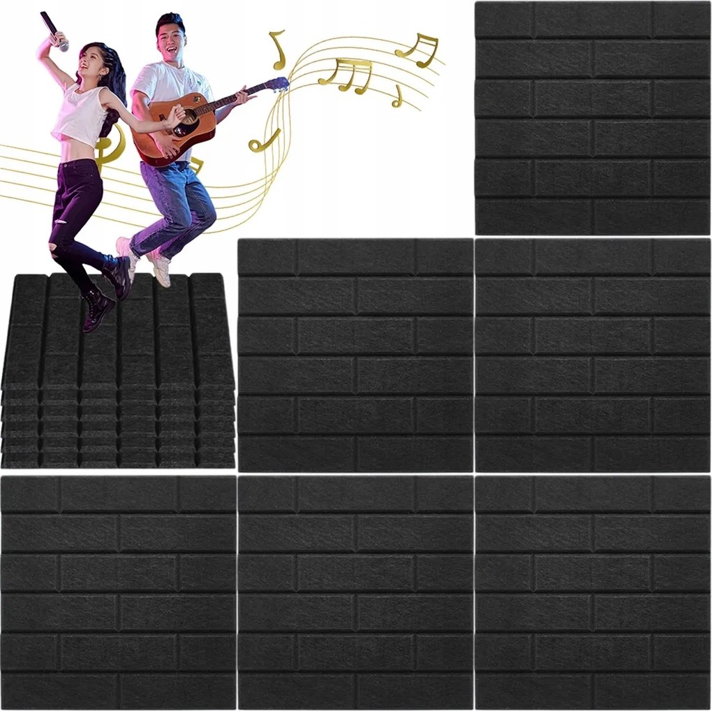 Tégla Mintás Akusztikus Panelek Öntapadós Fekete Hangstúdió