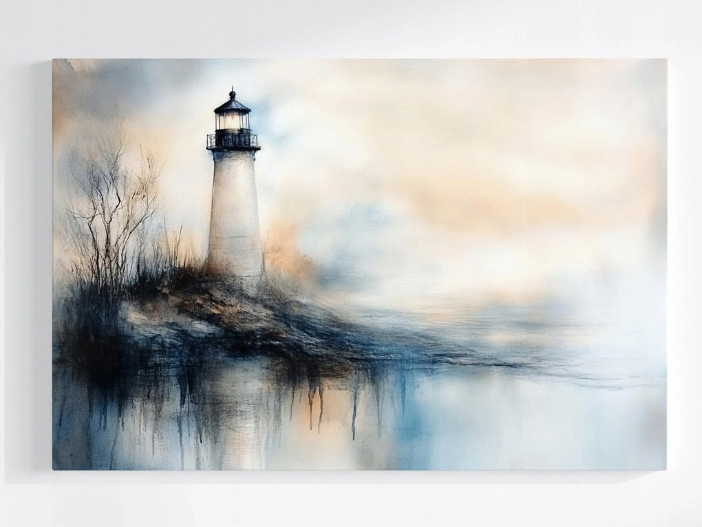 Poszter Tájkép Víz Part Tenger Világítótorony Köd 60x40