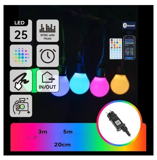 Aigostar - LED RGBICW okos kültéri MESH fényfüzér 25× LED, 5 m, IP44 + távirányító