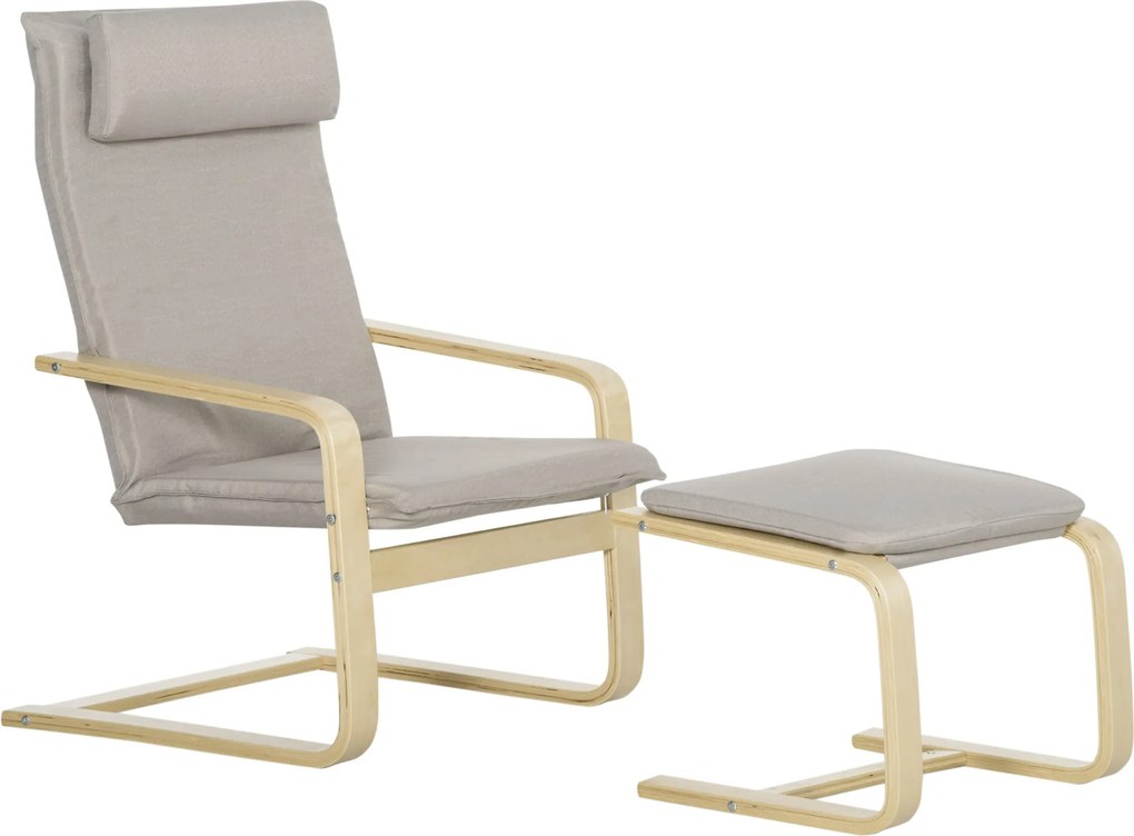 HOMCOM Szövet Kárpitozású Modern Fotel Otománnal Magas Háttámlával és Karfákkal 67x69x100 cm Szürke | Aosom