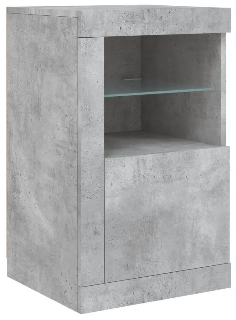 betonszürke tálalószekrény LED-világítással 123 x 37 x 67 cm
