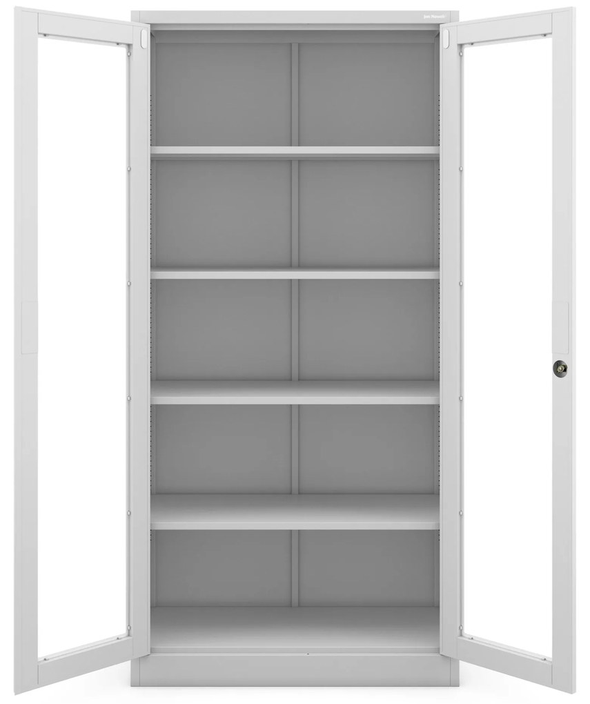 Vitrines fém szekrény üvegezett ajtókkal AMELIA, 900 x 1850 x 400 mm, szürke