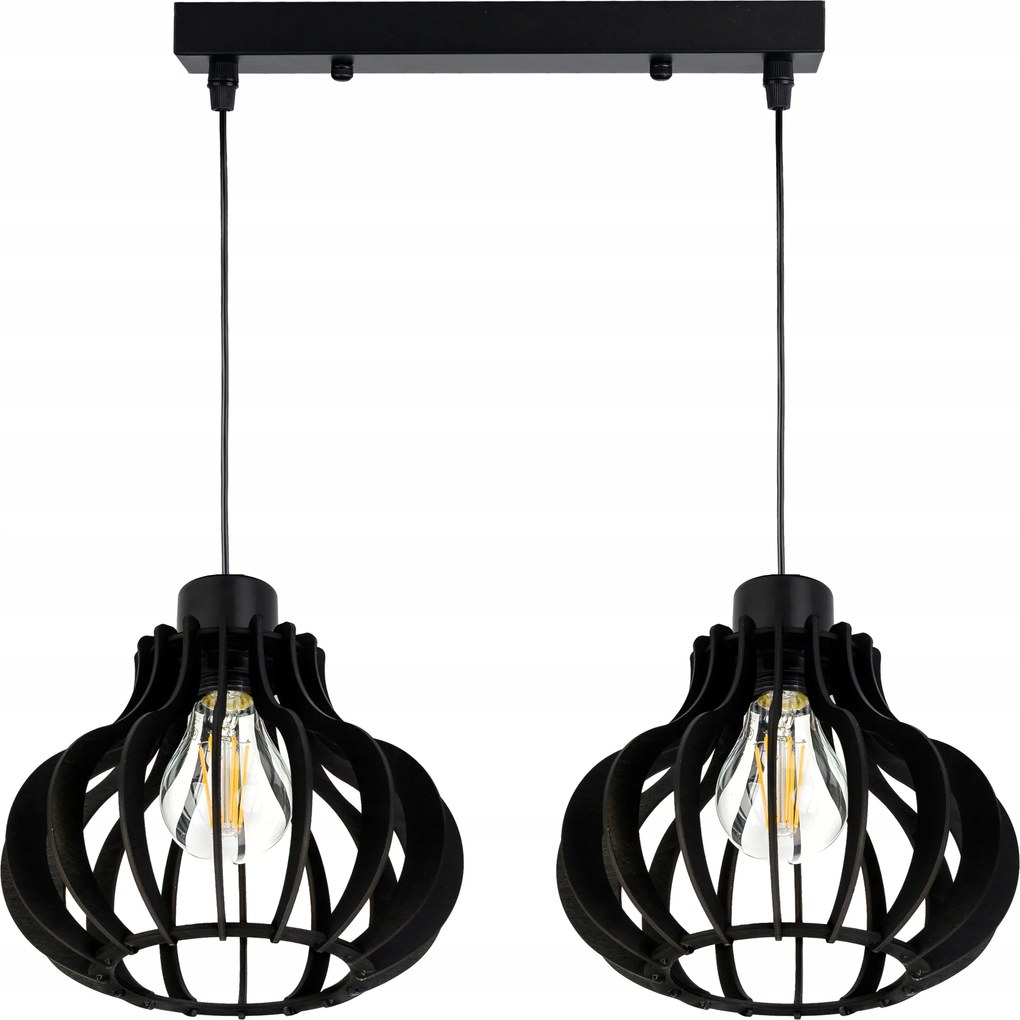 Függő mennyezeti lámpa Fekete túlnyúlás Loft 2x E27 Fa Fekete