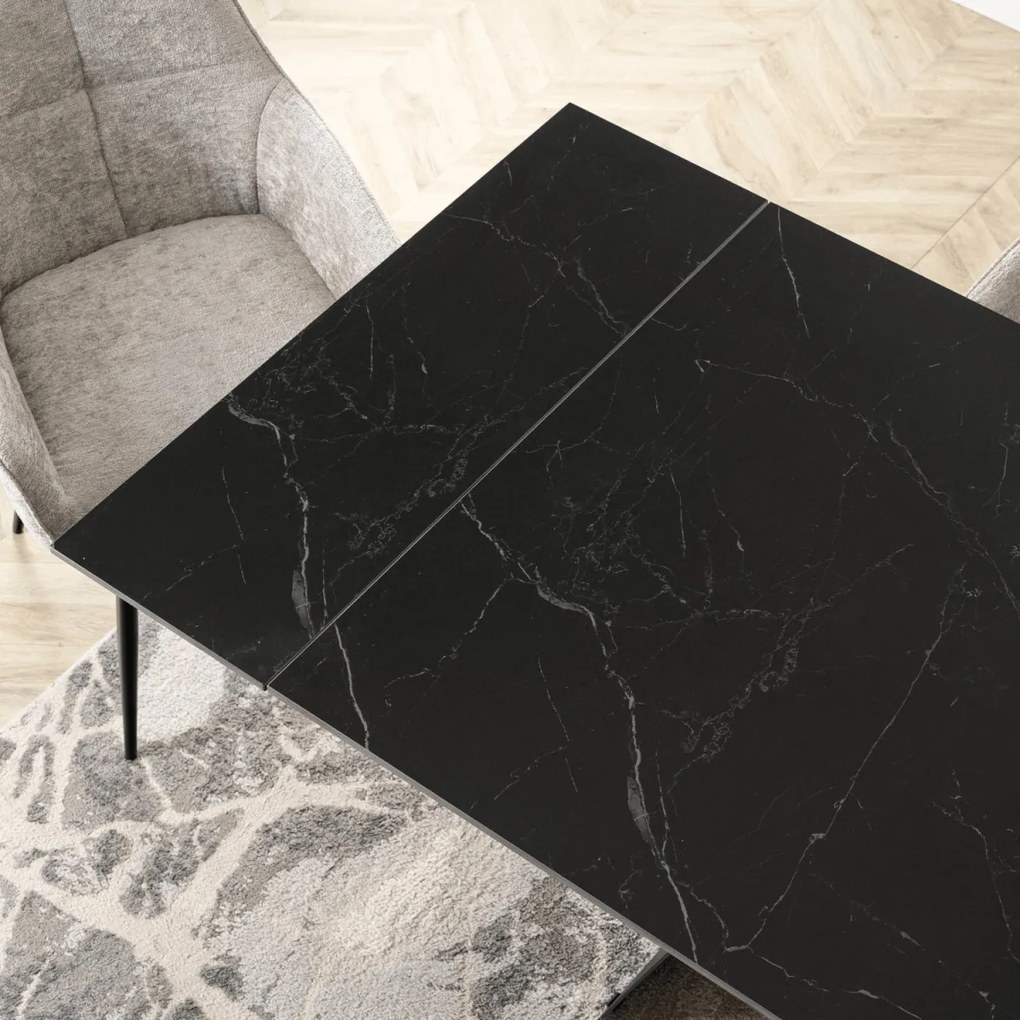 Kihúzható kerámia étkezőasztal 160–220 cm méretben, fekete márvány/fekete színben DEVON
