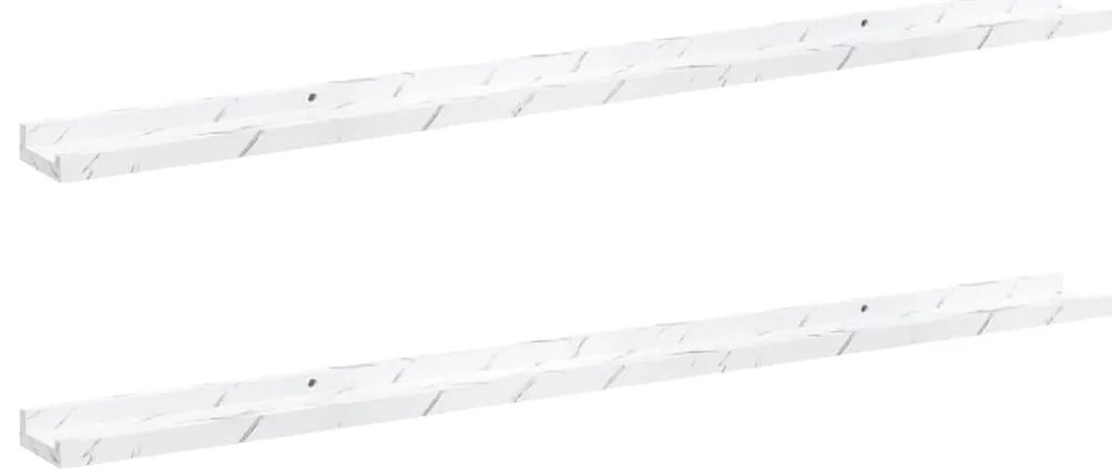 Falpolc polcokkal 2 pcs Fehér márvány 115 x 9 x 3 cm Faanyag