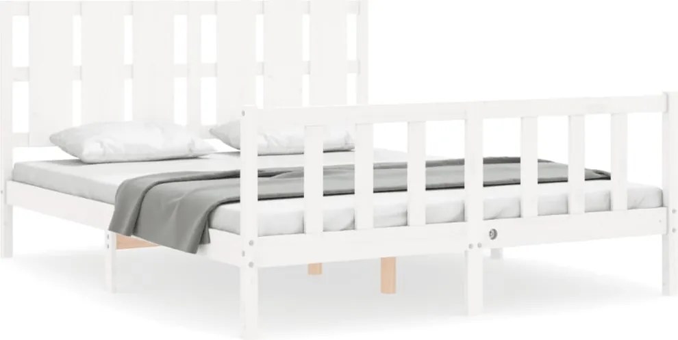 vidaXL fehér tömör fa ágykeret fejtámlával King Size
