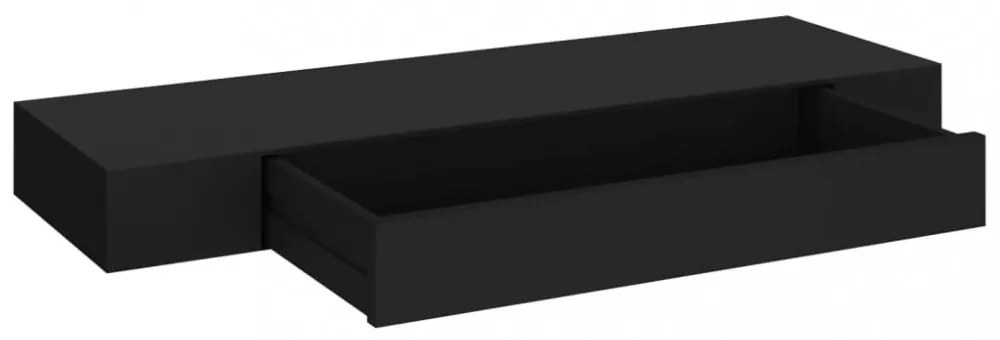 fekete lebegő fali polc fiókkal 80 x 25 x 8 cm