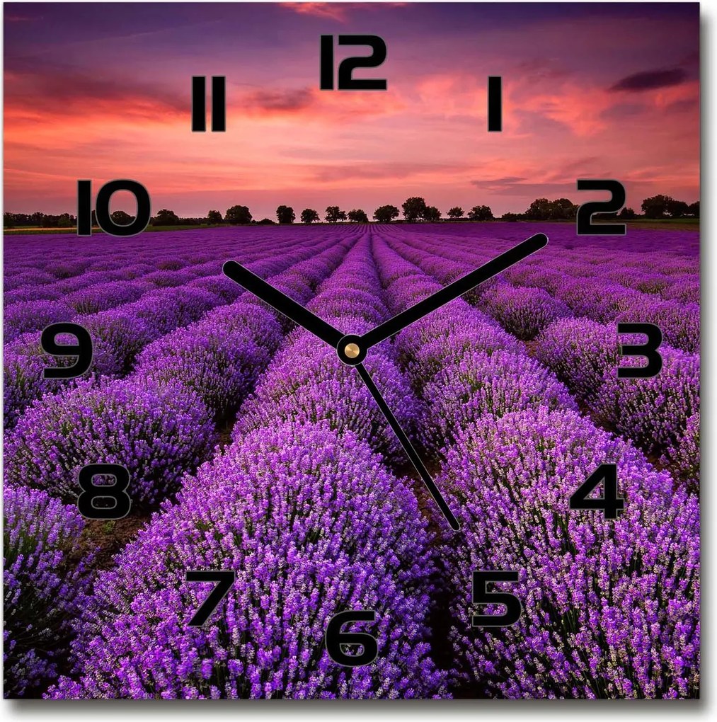 Négyzet alakú csendes üveg falióra Levendula mező 30x30