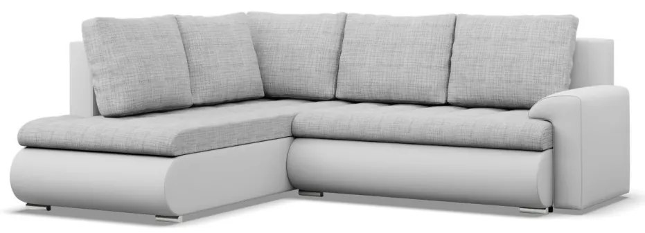 Tokio sarokkanapé, L alakú háttámlával, 2 ágyneműtartóval, fonott + műbőr, baloldali, szürke - fehér