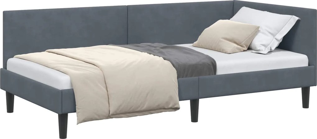 vidaXL Sarokágy keret fejtámlával Sötétszürke 90 cm x 190 cm Bársony