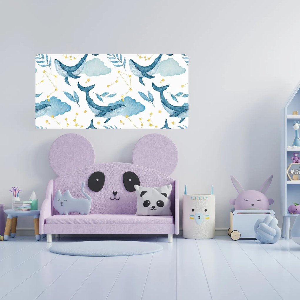 PIPPER. Öntapadós textiltapéta "Bálnák az égen"