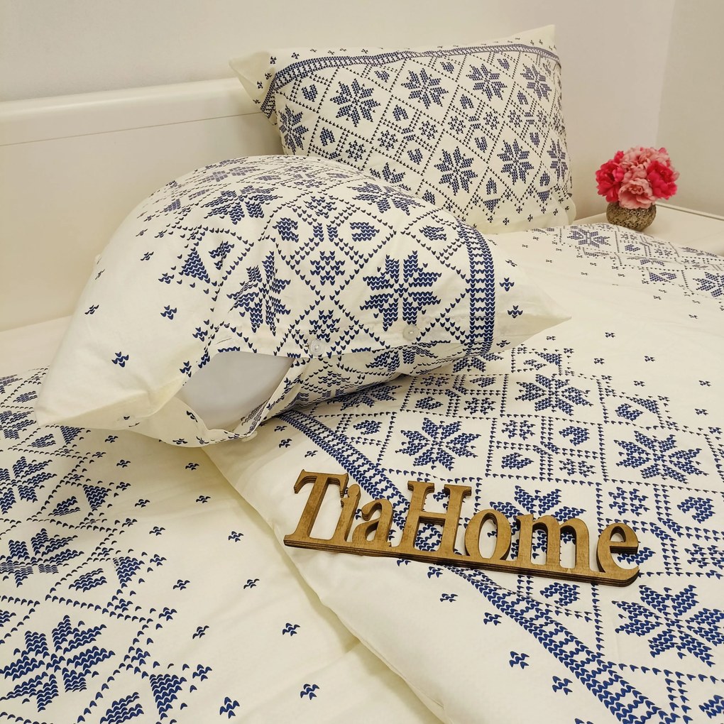Etnico kék pamut lepedők TiaHome - 1x Párna 90x70cm, 1x Paplan 140x200cm