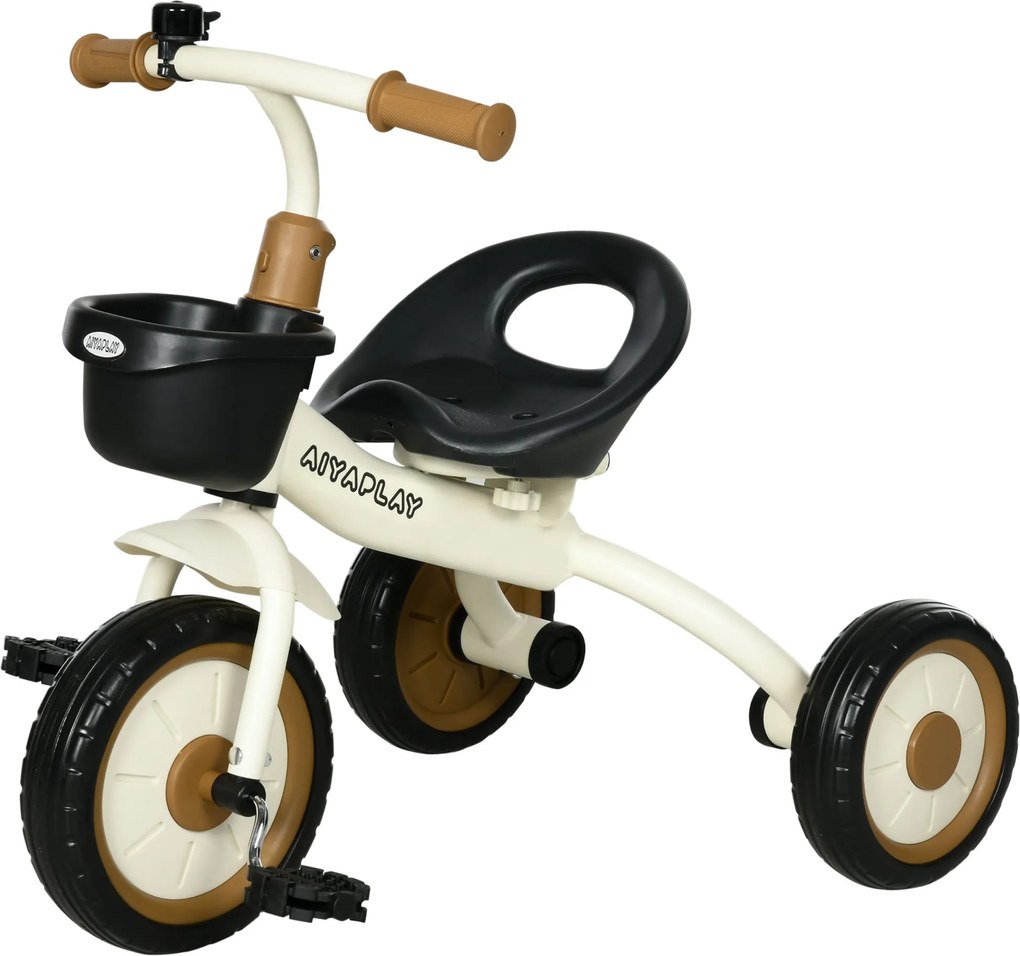 AIYAPLAY Tricikli, Gyerekkerékpár Állítható Üléssel, Edzőkerékpár Kosárral, Csengettyűvel, Pedálos Kerékpár 2-5 Éves Gyermekek Számára, Fém, Fehér | A