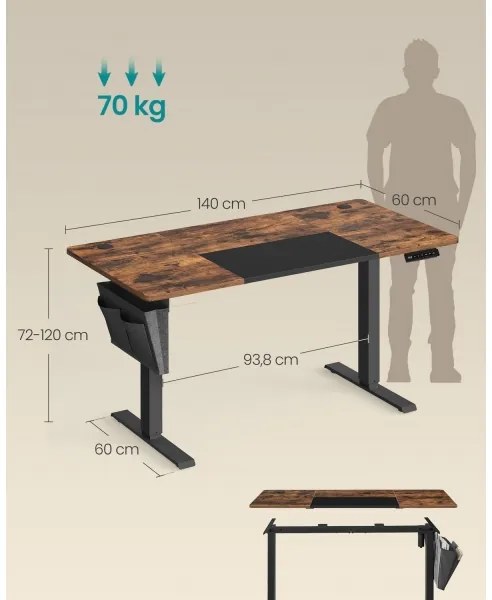 Állítható magasságú SOLEA-X íróasztal barna/fekete
