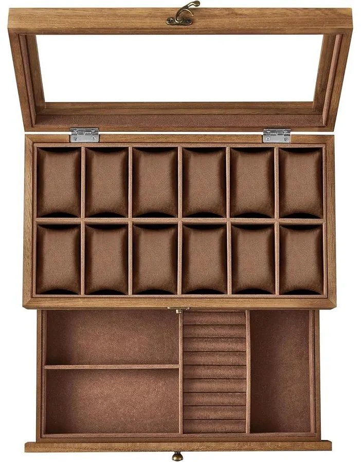 12 rekeszes óratartó doboz rusztikus dió színben