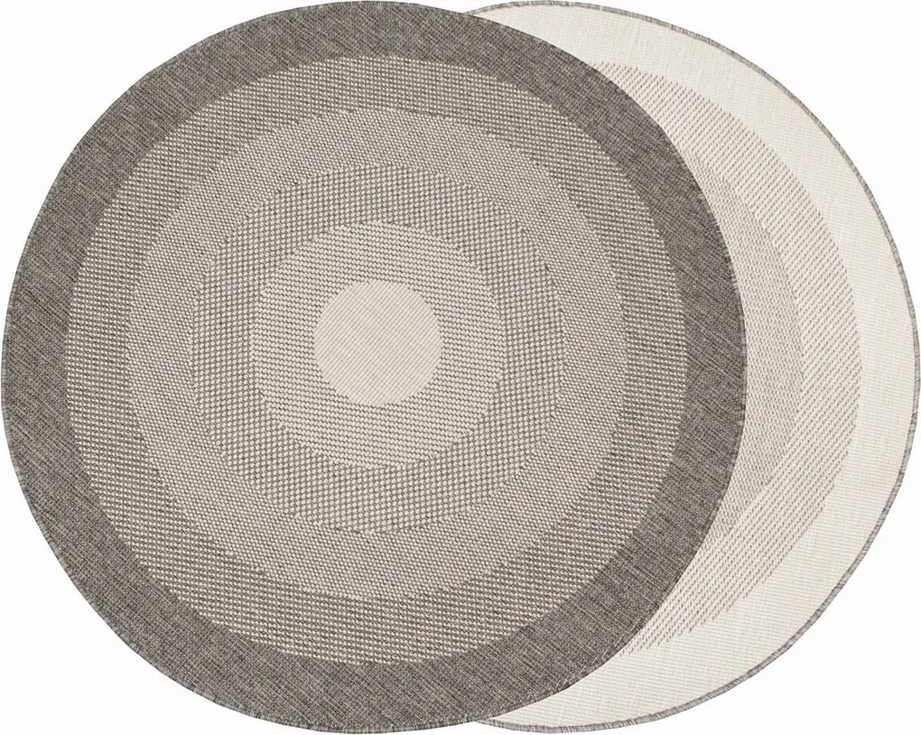 Kültéri Szőnyeg Kerek Terasz Kétoldalas Zsinóros Szürke átm. 160 cm