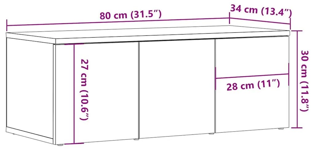kézműves tölgy színű szerelt fa TV-szekrény 80x34x30 cm