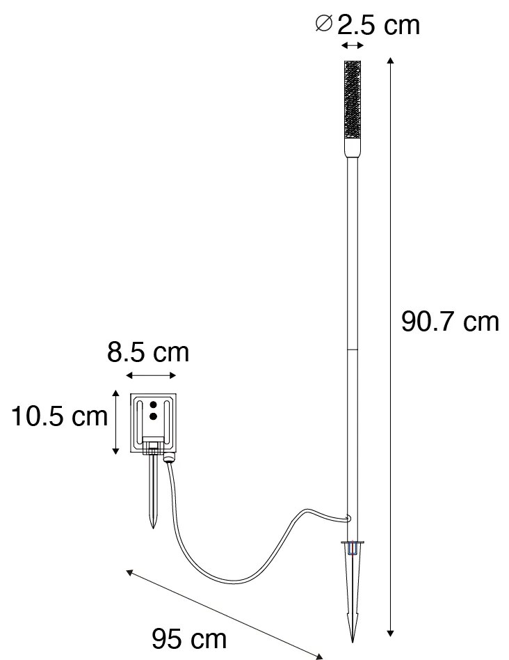Kültéri állólámpa fekete, újratölthető LED-del és napelemmel - Barry