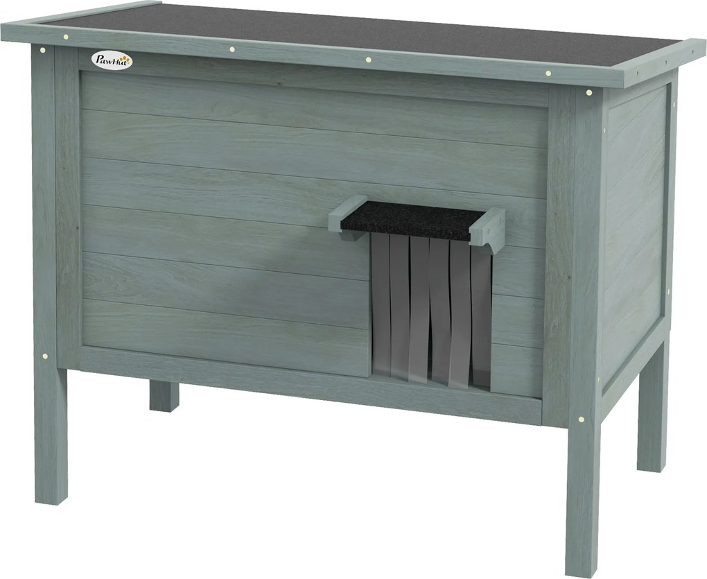 PawHut Fa Macska Ház Télen Vízálló Macska Menedék Aszfalt Tetővel, Padló Lábakkal Kültéri Macska Búvóhely Kertbe, Erkélyre 85 x 50 x 68.5 cm Sötétszür