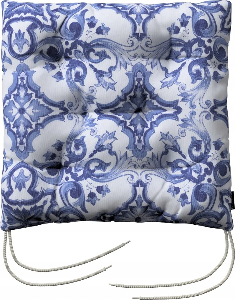 Jacek székpárna 38x38 kék mintás, fehér alapon