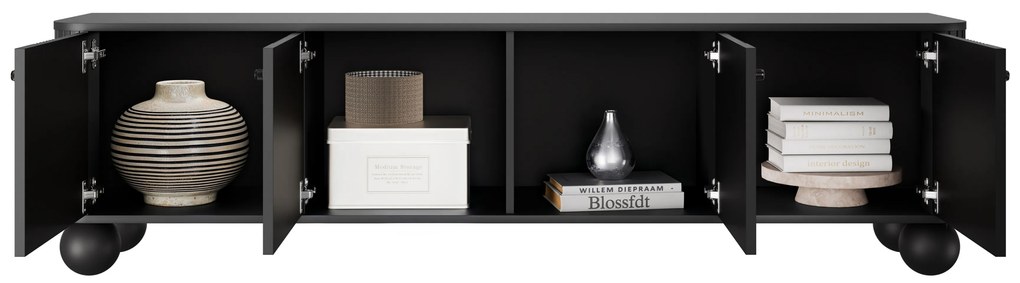 Vesper 4D TV-szekrény 187 cm - fekete / fekete fogantyúk / gömb alakú lábak