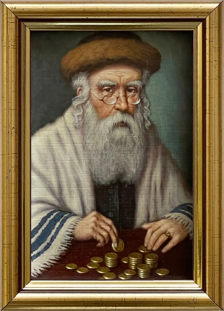 Vászonkép 18x13 Pénzszámláló Zsidó Arany Díszített Fa Keret