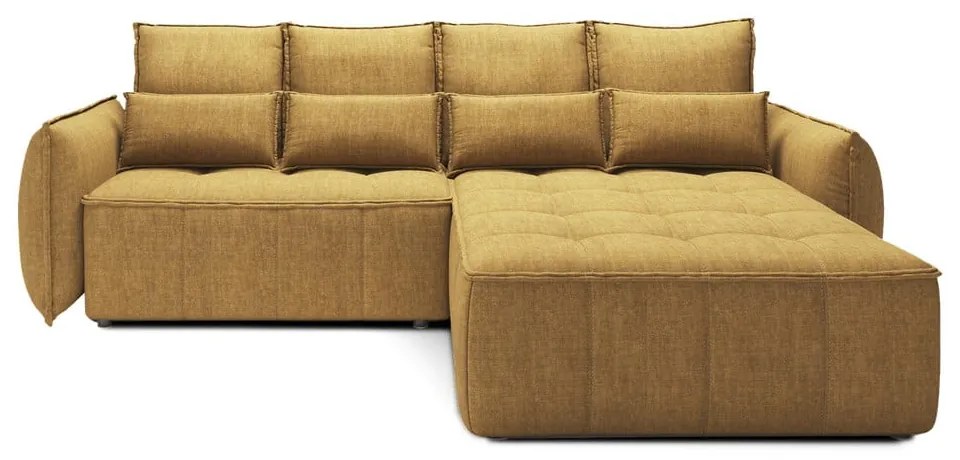 Sárga bársony kinyitható-tárolóhelyes sarokkanapé (jobb oldali-heverő résszel) Campo – ELTAP