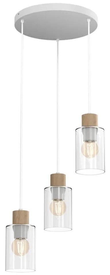 Csillár zsinóron MADERA 3xE27/60W/230V fehér/fa