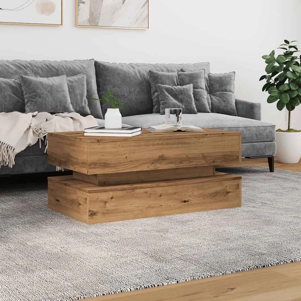 Kézműves tölgy színű dohányzóasztal LED-lámpákkal 90x50x40 cm
