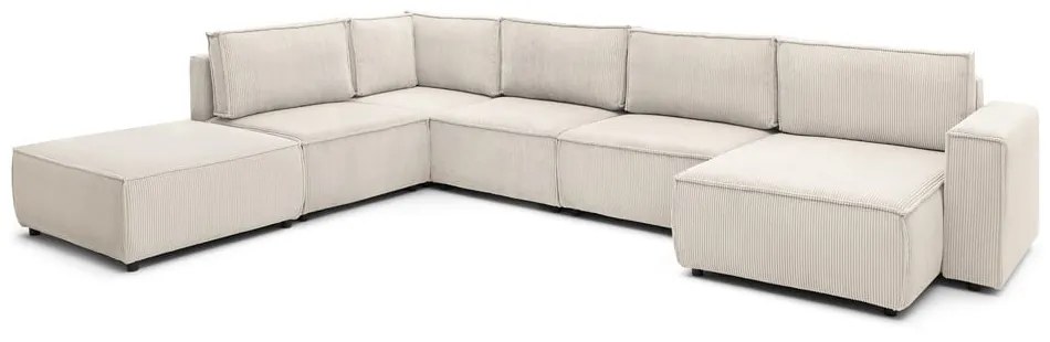 Krémszínű kordbársony sarokkanapé (bal oldali-"U" alakú) Nihad modular – Bobochic Paris